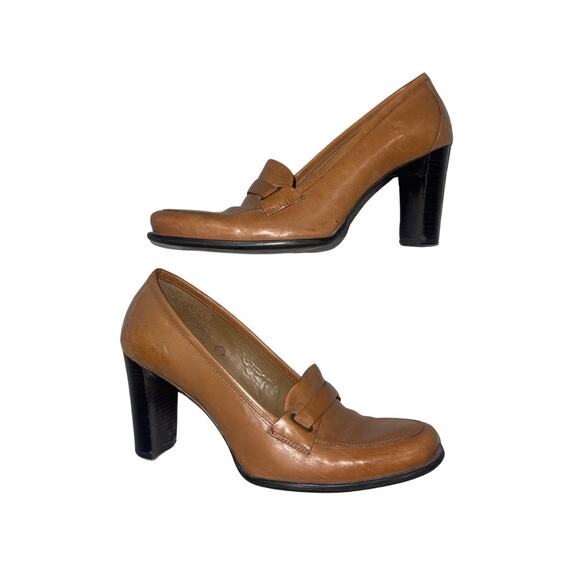 Enzo Angiolini Sofia Brown Leather Loafer Heel Size 6.5 Career Office Academia - Picture 1 of 5